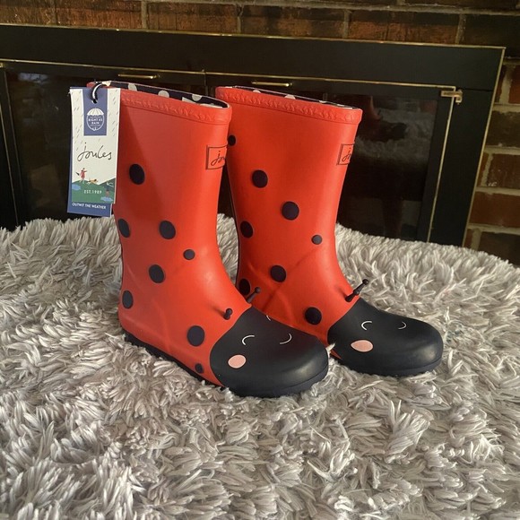 Joules Red Ladybug Rain Boots Big Kids Size 13 Red Black Pull On Wellie Boots - Picture 11 of 11